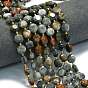 Натуральный орлиный глаз бусы, граненый шестиугольный разрез, плоско-круглые, с бисером
