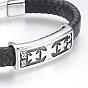 Leather Cord Bracelets, with 304 Stainless Steel Findings and Magnetic Clasps, Rectangle