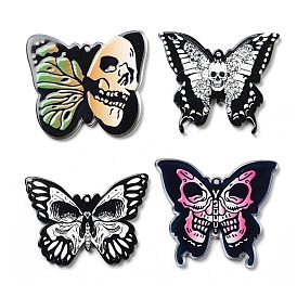 Halloween Theme Opaque Acrylic Pendants, Skeleton Butterfly