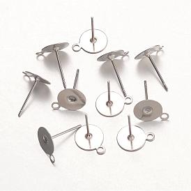 316 Surgical Stainless Steel Stud Earring Settings, with Loop
