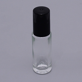 Transparent Roller Ball Bottles, Refillable Bottle, with Glass Bead, Black Plastic Cover