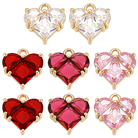 8 шт. 4 цвета латунь паве кубические цирконии подвески в форме сердца, долговечное покрытие, золотые