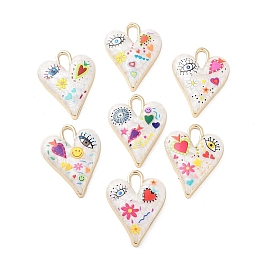 Rack Plating Alloy Enamel Pendants, with Resin, Heart with Evil Eye Charm, Cadmium Free & Nickel Free & Lead Free, Golden