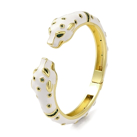Brass Pave Green Cubic Zirconia Leopard Open Cuff Bangle for Women, with Enamel