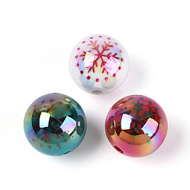 УФ-покрытие, напечатанное на непрозрачных акриловых бусинах, радужный, круглый с рисунком снежинки