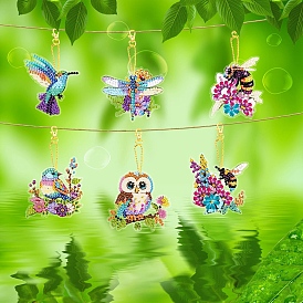 DIY Owl/Bird/Dragonfly Pendant Decoration Diamond Painting Kit, Including Resin Rhinestones Bag, Diamond Sticky Pen, Tray Plate and Glue Clay