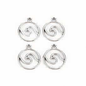 Сплавочные подвески тибетского стиля, без кадмия и без свинца, плоские круглые с волной