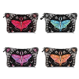 Butterfly Print Linen Cosmetic Zipper Pouches, Waterproof Clutch Bag, Toilet Bag for Women