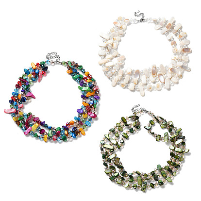 Бохо-стекло и натуральные окрашенные ракушки, бусины 3 многослойные ожерелья для женщин