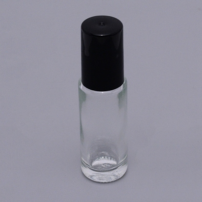 Transparent Roller Ball Bottles, Refillable Bottle, with Glass Bead, Black Plastic Cover