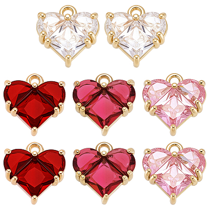 8 шт. 4 цвета латунь паве кубические цирконии подвески в форме сердца, долговечное покрытие, золотые