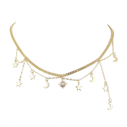 Latón con collares de acero inoxidable, collares con colgante de luna y estrella