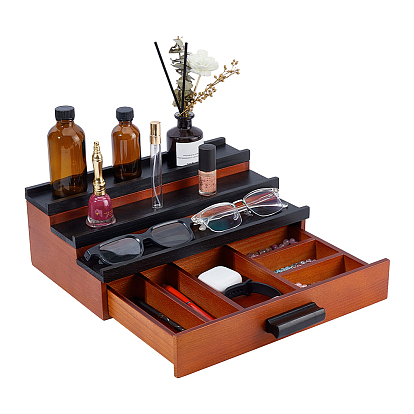 3 Expositores de joyería de madera de 3 niveles con cajón, para anillos, pulseras y pendientes, ornamento, Rectángulo