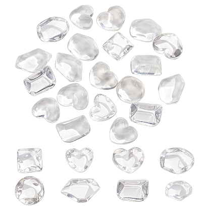 32Pcs 8 Style Transparent Resin Cabochons, Glass Sensation, Mixed Shapes