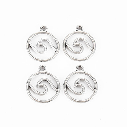 Сплавочные подвески тибетского стиля, без кадмия и без свинца, плоские круглые с волной
