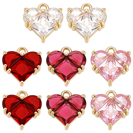 8 шт. 4 цвета латунь паве кубические цирконии подвески в форме сердца, долговечное покрытие, золотые