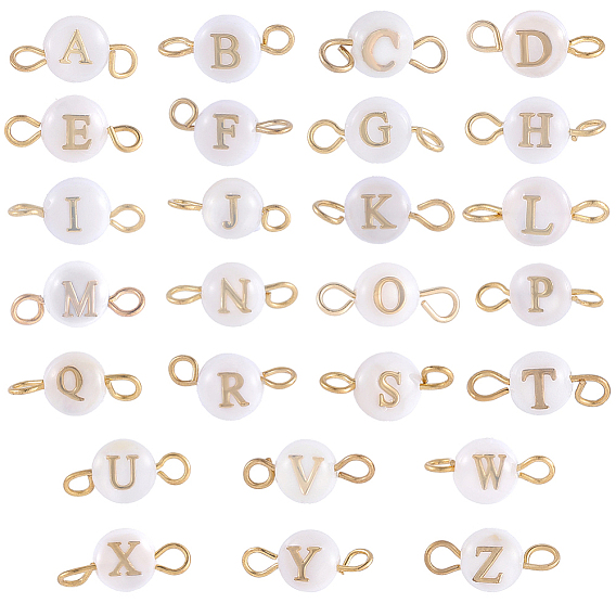 2 пакетики с бусинами из натуральных пресноводных ракушек, соединительные подвески, с золотым оттенком 304 двойные петли из нержавеющей стали, плоские круглые с письмом ~ г