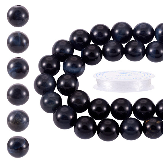 Наборы ювелирных изделий своими руками, включают 1 нити из окрашенных натуральных бусин тигрового глаза, круглые, с 1 рулонами эластичной кристаллической нити