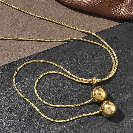 Ионное напыление (IP) 304 колье-лариата из нержавеющей стали в виде круглой цепочки с бусинами из нержавеющей стали