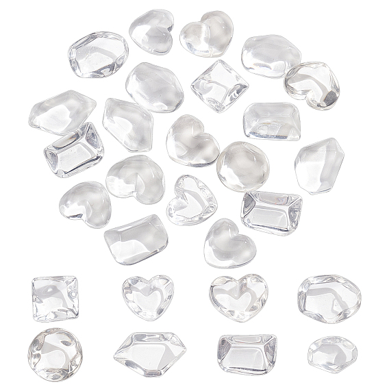 32Pcs 8 Style Transparent Resin Cabochons, Glass Sensation, Mixed Shapes