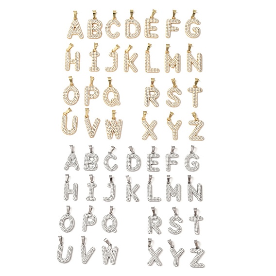 304 Stainless Steel Micro Pave Clear Cubic Zirconia Pendants, Letter Charms, Golden/Stainless Steel Color