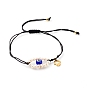 Adjustable Nylon Thread Braided Bead Bracelets, with 304 Stainless Steel Hamsa Hand Charms and Evil Eye Natural Freshwater Shell Beads, Evil Eye Lampwork Round Beads