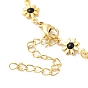 Colorful Enamel Flower Link Chain Bracelet, Brass Jewelry for Women