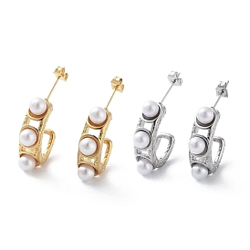 304 Stainless Steel Stud Earrings, Half Hoop Earrings with Plastic Pearl