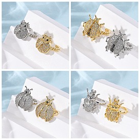 Латунные микропаве кубические цирконии регулируемые открытые манжеты кольца для женщин, без кадмия и без свинца, насекомое