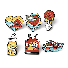 Shoe Drink Clothes Enamel Pins, Black Alloy Brooch for Basketball Lover