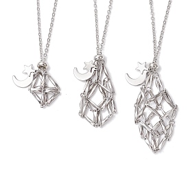 3 шт. 3 стили 304 мешочек из нержавеющей стали для макраме, пустой держатель для камня, изготовление ожерелья, с латунной бисера, Луна и звезды