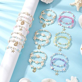 20Pcs 20 Styles Shell Pearl & Glass & Synthetic Turquoise & Synthetic Moonstone Beads Stretch Bracelets & 304 Stainless Steel Charm Bracelets for Women