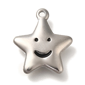 Anti-Tarnish 304 Stainless Steel Pendants, Star with Smiling Face Charm