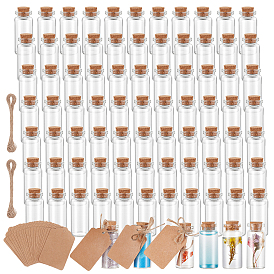 200шт. стеклянные бутылочки для загадывания желаний с пробкой, в виде колонны, В комплекте: 200 шт. прямоугольных подарочных бирок из крафт-бумаги и пеньковая веревка.