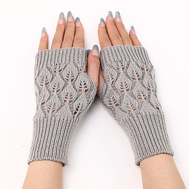 Warm Knitted Acrylic Fiber Half Sleeve Gloves, Women's Autumn and Winter Exposed Finger Sleeve