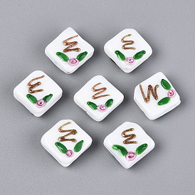 Бусины лэмпворк , ромб с цветком и буквой