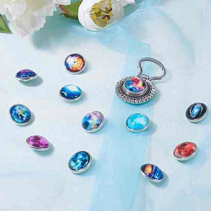 SUNNYCLUE DIY Brooch Making, with Alloy Rhinestone Magnetic Brooch Making for Snap Buttons and Brass Glass Snap Buttons, Flat Round with Starry Sky