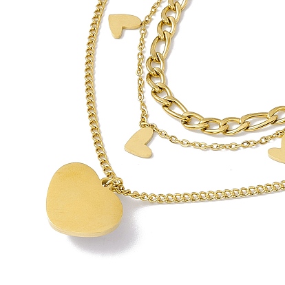 Fábrica de China Collar de tres capas con dijes de corazón de perlas de plástico, chapado de iones (ip) joyas de acero inoxidable para mujer 15.16 pulgada (38.5 cm) a granel
