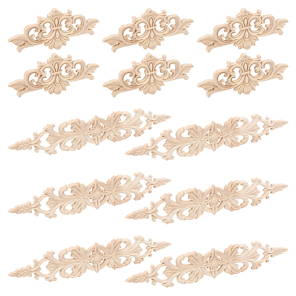 12 шт 2 стили натуральное цельное дерево резная накладка аппликация ремесло, неокрашенная накладка мебель украшения дома, цветок