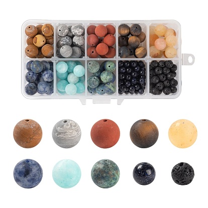 232Pcs 10 Style Natural & Synthetic Gemstone Round Beads, for DIY Solar System Theme Planet Jewelry