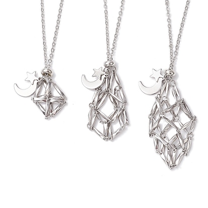 3 шт. 3 стили 304 мешочек из нержавеющей стали для макраме, пустой держатель для камня, изготовление ожерелья, с латунной бисера, Луна и звезды