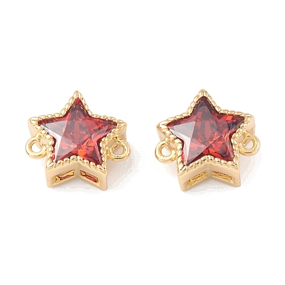 Rack Plating Brass Cubic Zirconia Connector Charms, Cadmium Free & Lead Free, Long-Lasting Plated, Real 18K Gold Plated, Star