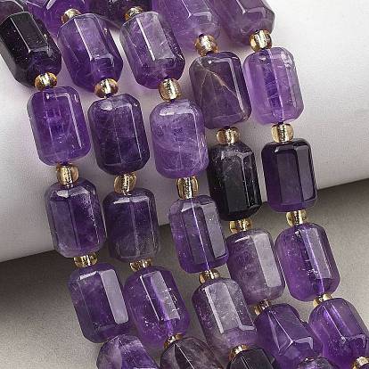Natural Amethyst Beads Strands, Faceted, Column, with Seed Beads