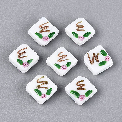 Бусины лэмпворк , ромб с цветком и буквой