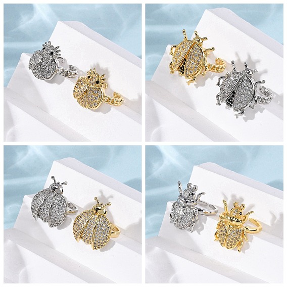 Латунные микропаве кубические цирконии регулируемые открытые манжеты кольца для женщин, без кадмия и без свинца, насекомое