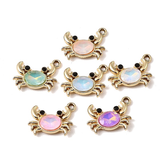 UV Plating Alloy Glass Pendants, Carb Charm, with Rhinestone, Faceted, Mixed Color