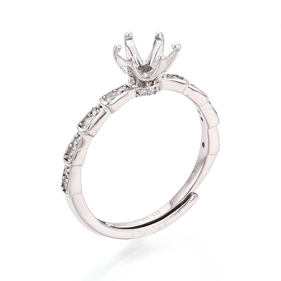 Родиевое покрытие 925 стерлинговое серебро микропаве кубический цирконий помолвочное кольцо солитер оправы, регулируемые настройки зубчатого кольца