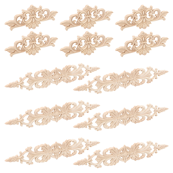 12 шт 2 стили натуральное цельное дерево резная накладка аппликация ремесло, неокрашенная накладка мебель украшения дома, цветок