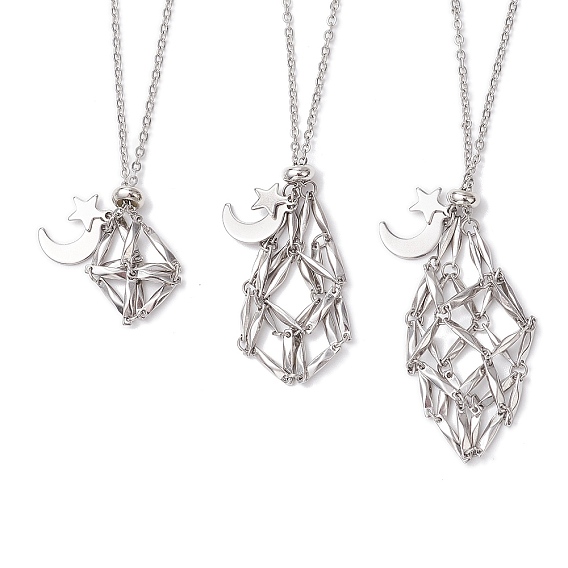 3 шт. 3 стили 304 мешочек из нержавеющей стали для макраме, пустой держатель для камня, изготовление ожерелья, с латунной бисера, Луна и звезды