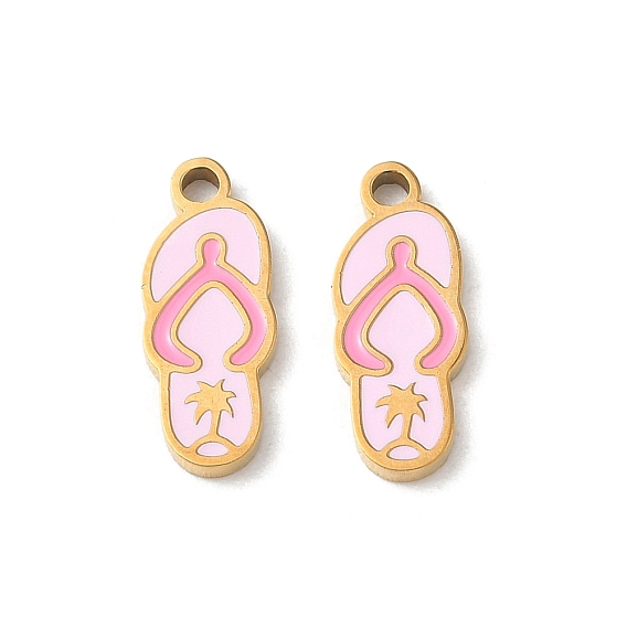304 Stainless Steel Enamel Pendants, Flip-Flop Charms, Ion Plating(IP)